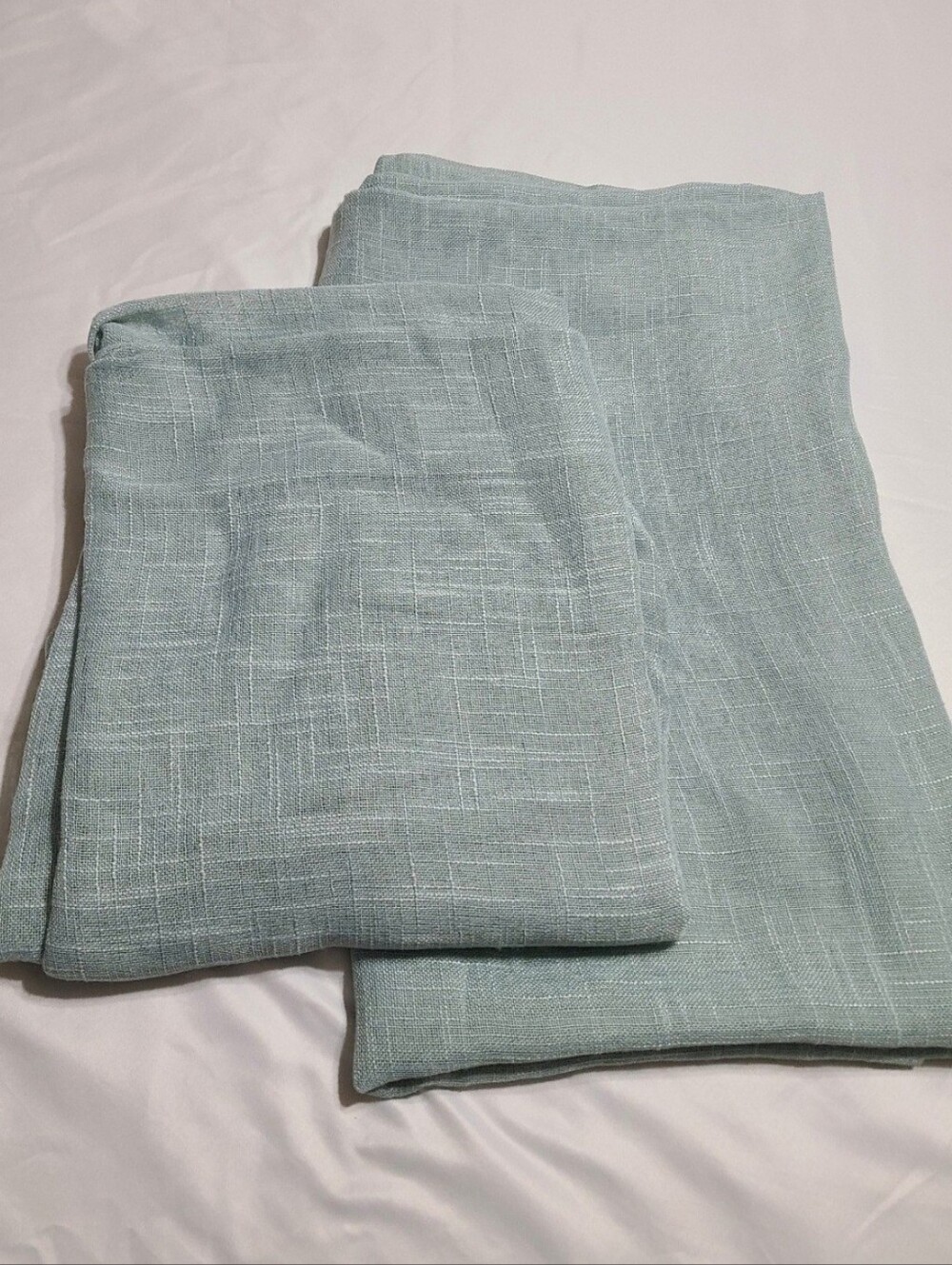 Set of 2 Curtain Panels Dual Rod Semi Sheer Linen Textured Polyester Seafoam